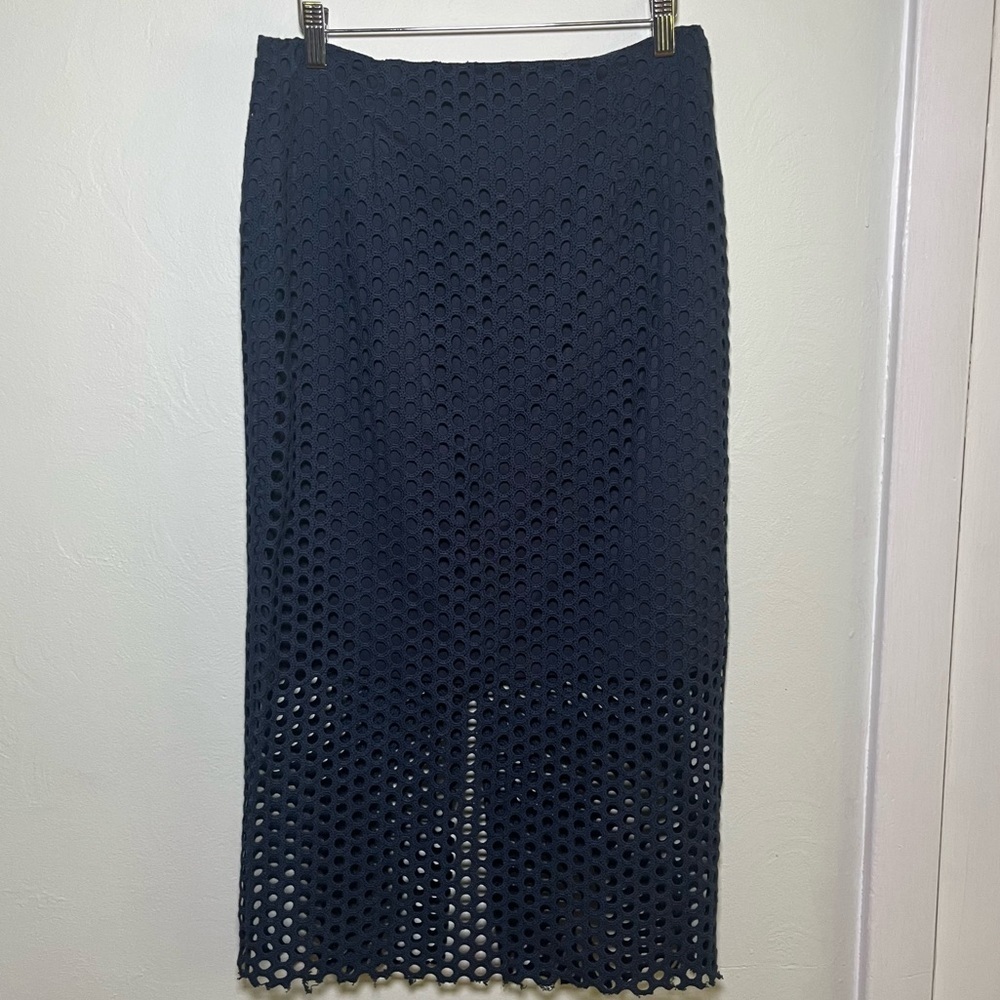 Sea New York Classy Net Elevated Dark blue Split Midi Skirt B3